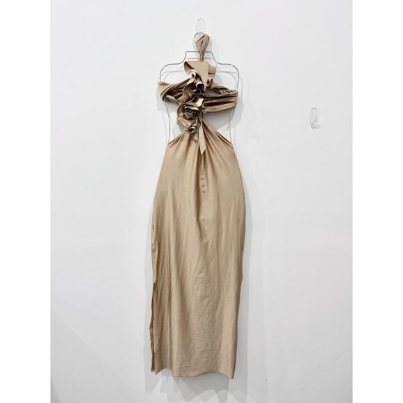 Katherin Aarhus Cintya Ruffled One Shoulder Maxi Dress Copper Gold Women's OS - Picture 4 of 8